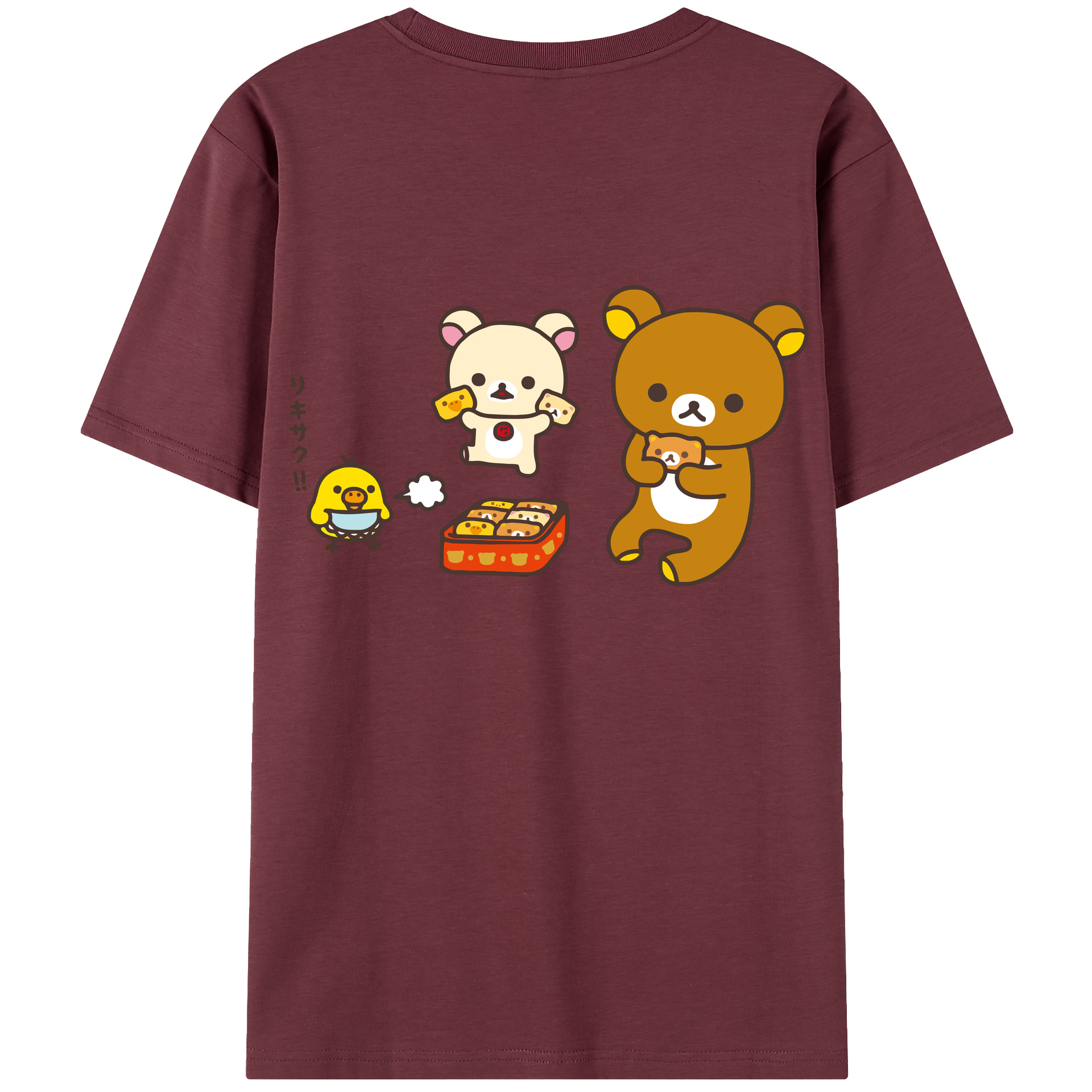 （画像用） リラックマ リラックマ キイロイトリ Rilakkuma Korilakkuma Kiiroitori 綿100％半袖Tシャツ（背面プリント）